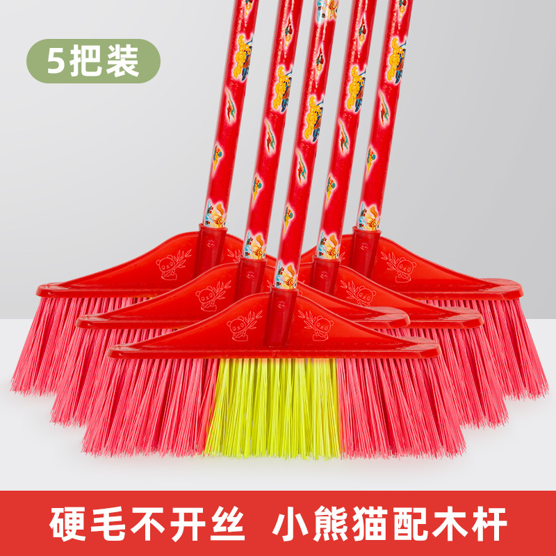 Escoba de plástico de pelo duro antiguo palo de madera patio fábrica de escobas de seda gruesa al aire libre sitio de construcción limpieza especial de propiedad