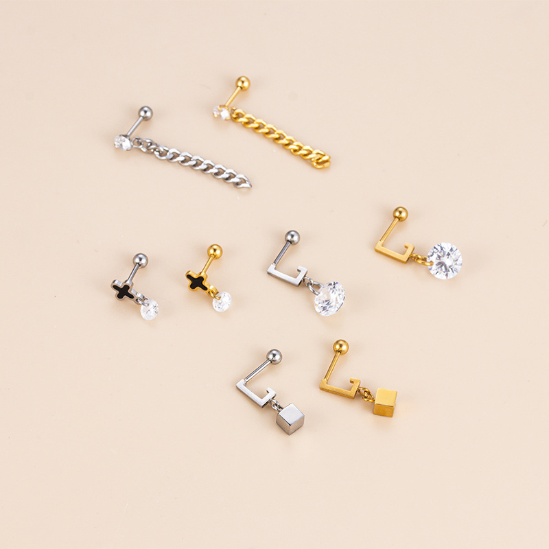 Fashion Geometric Stainless Steel Plating Inlay Zircon Ear Studs 1 Piece