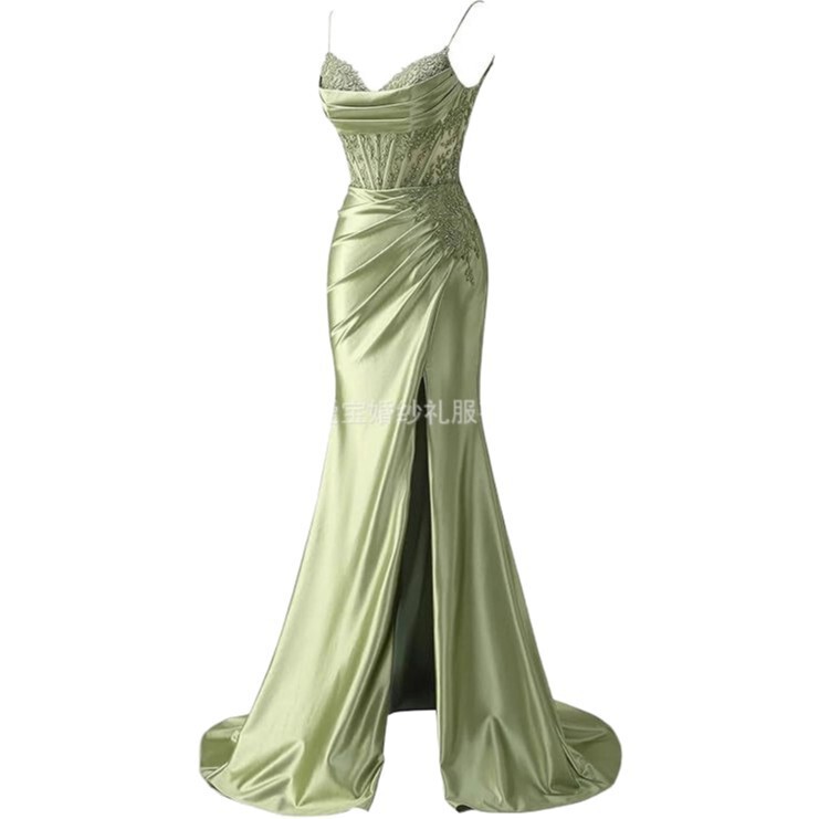 Amazon Foreign Trade Strapless Prom Party Dress Sexy Long Green Waist-Cinching Mermaid Dress with Slit Evening Gown Amazon Foreign Trade Strapless Prom Party Dress Sexy Long Green Waist-Cinching Mermaid Dress with Slit Evening Gown