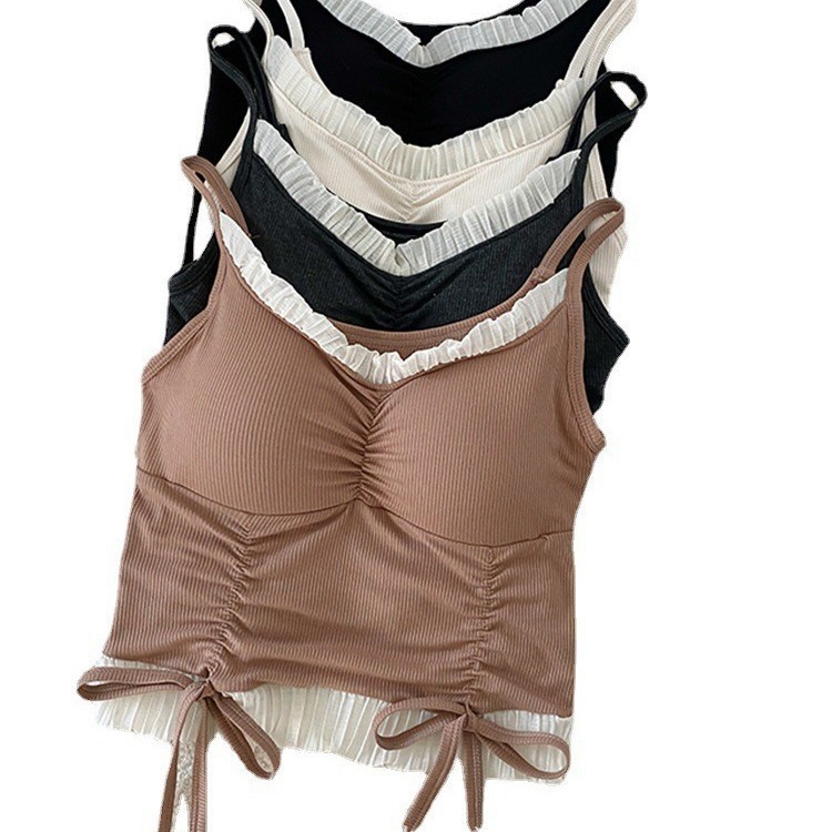 Estilo de ballet coreano chica con almohadilla en el pecho anudada oreja de madera deseo puro sexy chica caliente desgaste interior desgaste exterior camisola mujeres