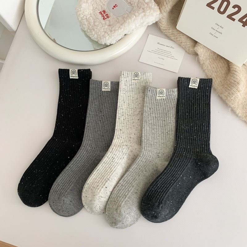 Autumn and Winter Puppy Idea Gauze Label Women's Socks Mid-Calf Socks Daily Casual Style Pile Socks Manufacturer Wholesale