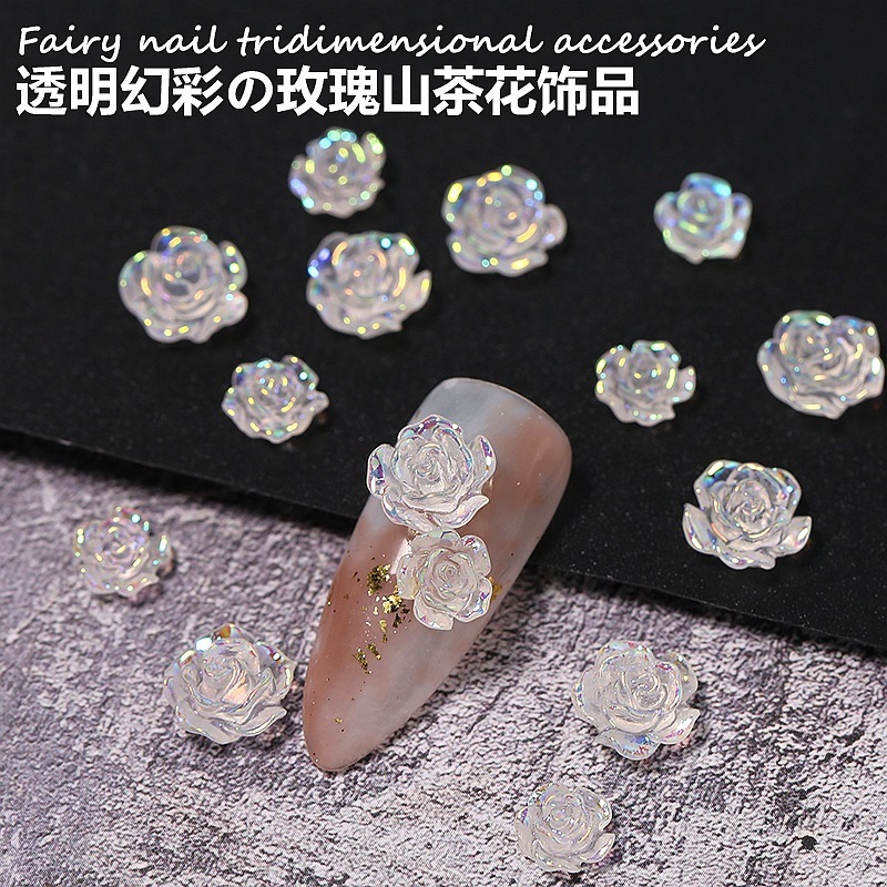 Camellia nail jewelry wholesale resin popular transparent Aurora Rose three-dimensional accessories nail decoration Camellia nail jewelry wholesale resin popular transparent Aurora Rose three-dimensional accessories nail decoration