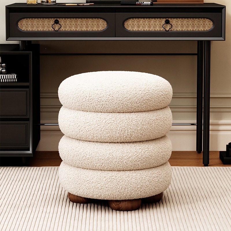 Cream-style living room small stool, home use round stool, sofa stool, low stool, entryway shoe-changing stool, small bench, ottoman, coffee table