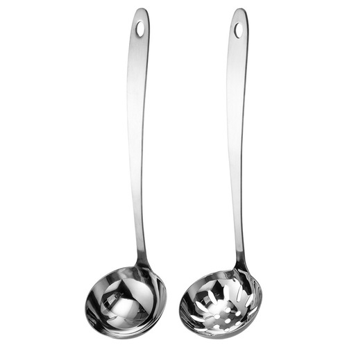 Long-handled stainless steel soup spoon, thick hot pot spoon strainer, hotel restaurant kitchenware cooking home large spoon