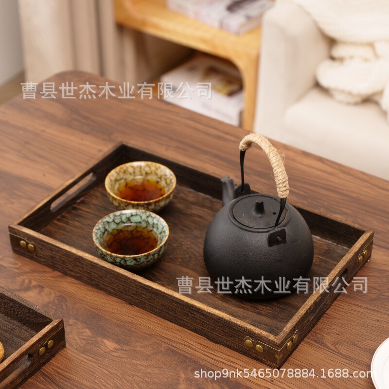現物レトロ木製焼き色茶皿家庭用カンフー茶道収納トレーデスクトップコップ整理木トレー|undefined