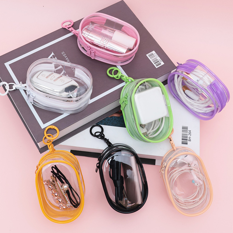 Data cable charger storage bag transparent portable mini earphone bag mobile phone finishing bag simple earphone protective cover