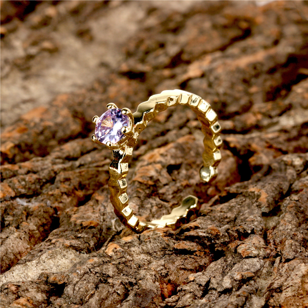 simple copper plated real gold four claw inlaid zircon ring