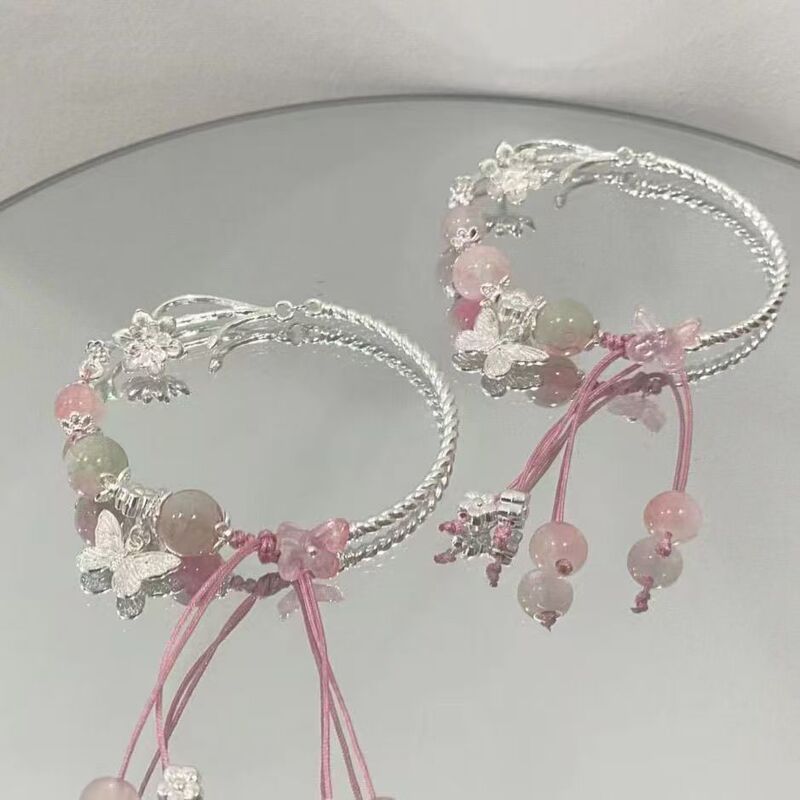Sakura Pink Butterfly Bracelet, Feminine and Exquisite Design Bracelet, Versatile New Chinese Style Sweet Student Bracelet