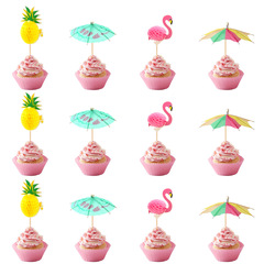 蛋糕烘焙裝飾雨傘插牌雞尾酒水果簽菠蘿火烈鳥派對水果插件批發