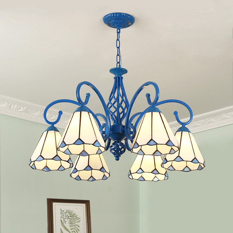 Mediterranean style blue chandelier atmospheric creative pastoral living room dining room bedroom lights Tiffany lighting lamps