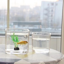 加厚透明方形玻璃鱼乌龟缸创意八角办公室桌水培花器迷你方缸花瓶