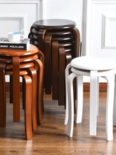 餐厅凳子 实木圆凳可叠放家用凳子现代简餐桌小矮凳客厅板J&