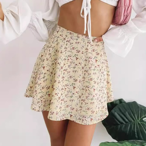 Women's Floral Skirt, Chiffon Printed Umbrella Skirt – Chic, Sweet, and Sleek Short Dress with Invisible Zipper, Perfect for an European or American Style Look