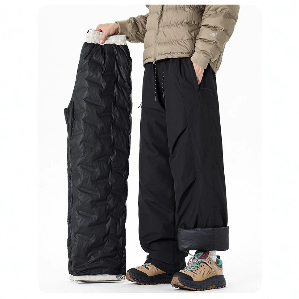 New winter style men's down pants, fashionable and trendy American style, casual straight leg outdoor sports wide-leg trousers