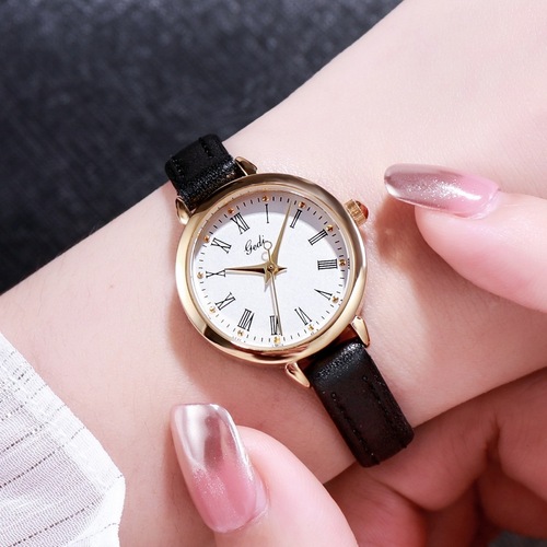 GEDI Round Retro Women's Watch with Roman Numerals, Versatile Student Strap Quartz Ladies Watch Wholesale