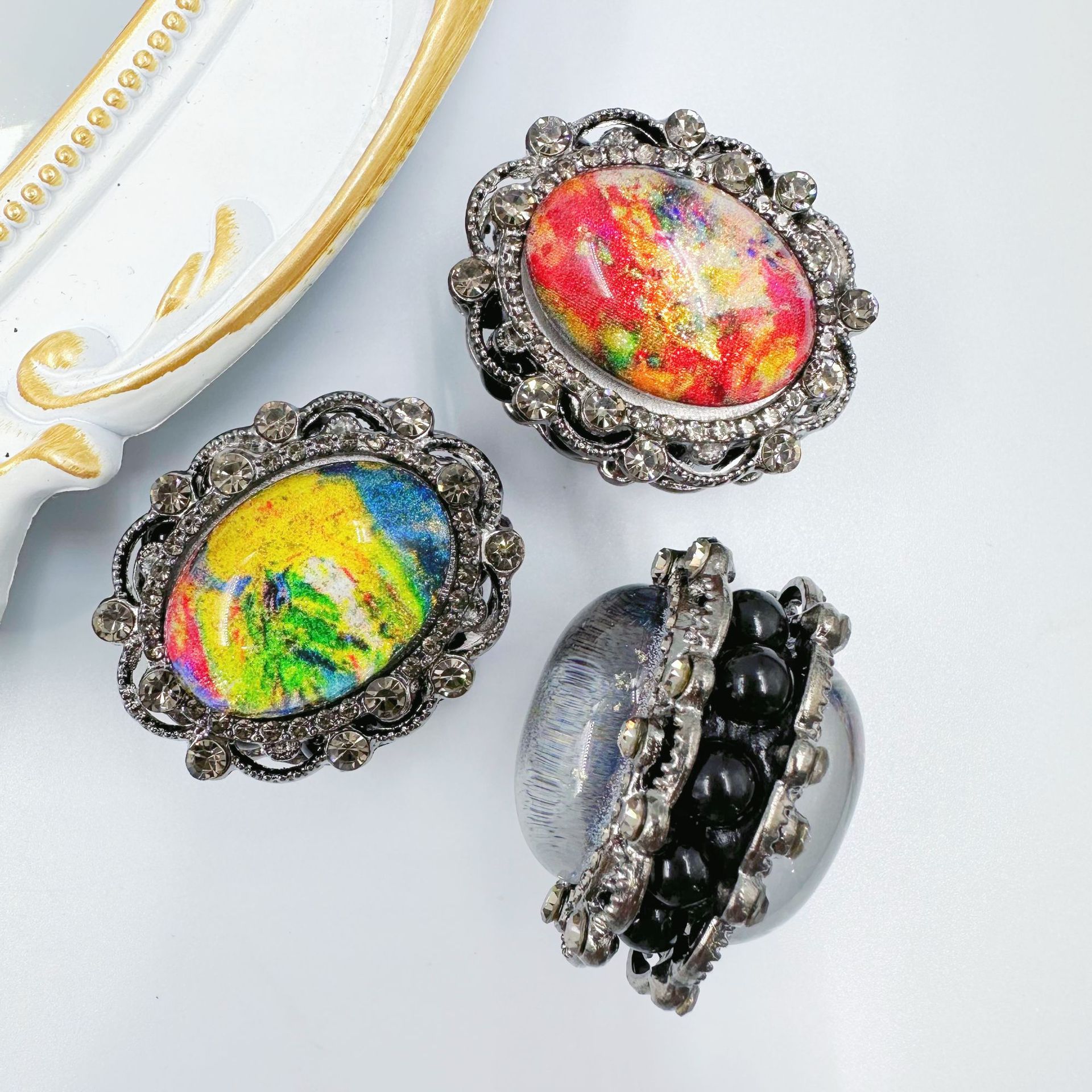 油画风重工珠子直播直孔合金陶泥珠DIY手机链钥匙链包链材料配件