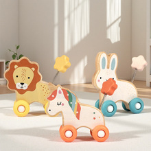 儿童硅胶动物小车训练幼儿平衡能力的卡通积木拖拉木制益智玩具车