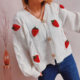 2024 Cross-border Amazon Casual Loose Strawberry Embroidered Coarse Twist Single-breasted Knitted Sweater Coat Cardigan Women