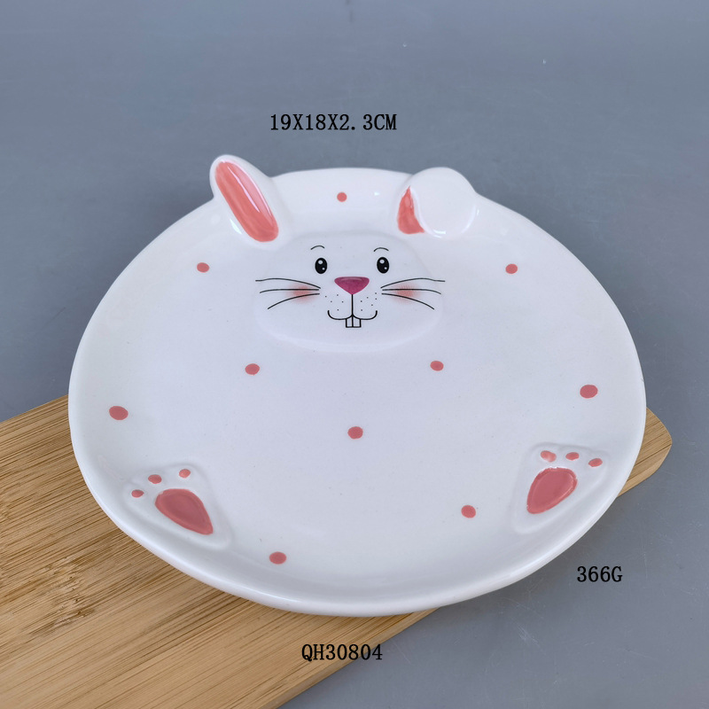 Plato de cerámica para pastel de conejito de Pascua, portavasos de cerámica con forma de huevo, bandeja para huevos con forma de conejito, plato para huevos, plato para dulces, cerámica hecha a mano