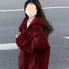 低清仓棉加绒卫衣秋季外套宽松慵懒垂坠感连帽卫衣女