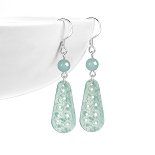 Natural A goods jade blue water antique earrings S925 silver set ice jade earrings antique earrings women's earrings