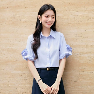 短袖衬衫上衣女生高级风设计感教资职场百搭正装衬衣