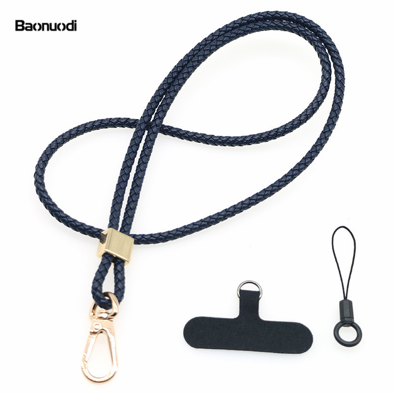 5MM de piel de oveja tejida junta de cordón de teléfono móvil de piel de vaca clip de teléfono móvil correa de la Cámara cuerda anti-perdido crossbody cuello cuerda