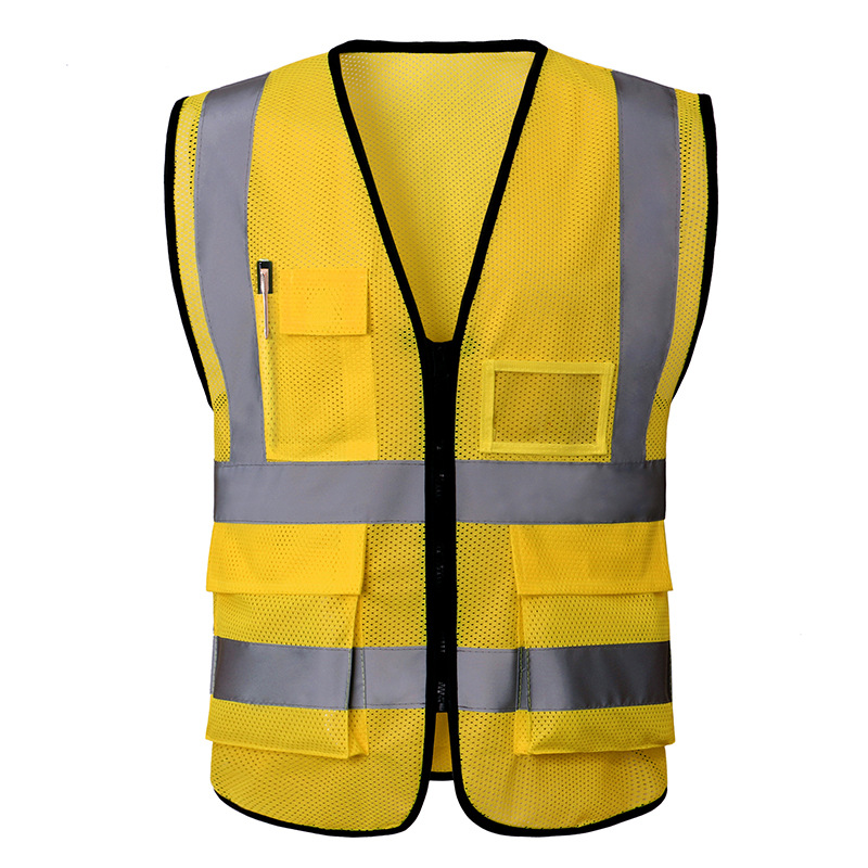 Chaleco de Seguridad Reflectante Malla de Tejido de Punto Multibolsillos Transpirable para Trabajo al Aire Libre