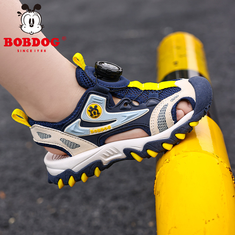 Babudou zapatos de playa para niñas verano nuevo estilo niño mediano y grande botón sandalias Baotou sandalias deportivas para niños