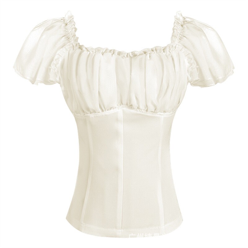 2025 Pleated Shirt Medieval Victorian Era Clothing Off-Shoulder Women's Short Shirt Versatile Lace Top 2025 Pleated Shirt Medieval Victorian Era Clothing Off-Shoulder Women's Short Shirt Versatile Lace Top