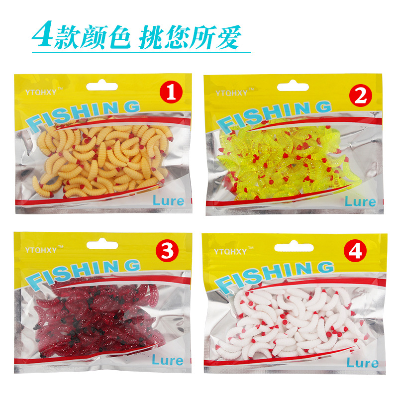 Luya cebo suave de cuatro colores pan gusano 2cm/0,4g caballo boca Mesa pesca simulación cebo falso gusanos 100 unids/bolsa