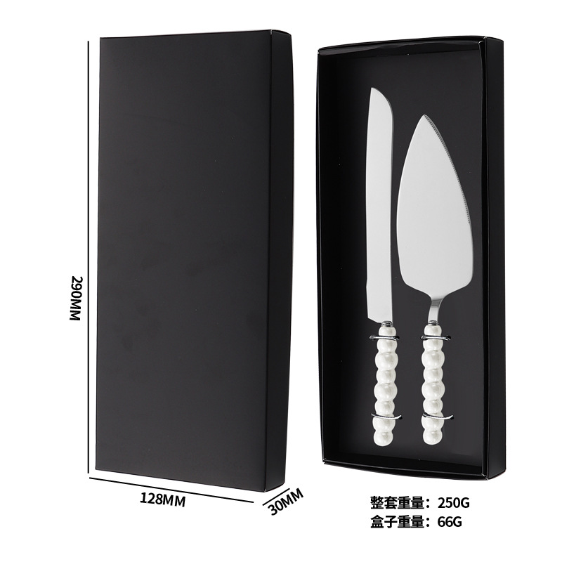 내추럴 컬러 케이크 칼과 주걱 + 박스 세트