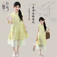 Китайское жаккардовое платье Cheongsam для девочек, летнее новое стильное детское платье в китайском стиле, элегантное классическое ретро-платье для девочек