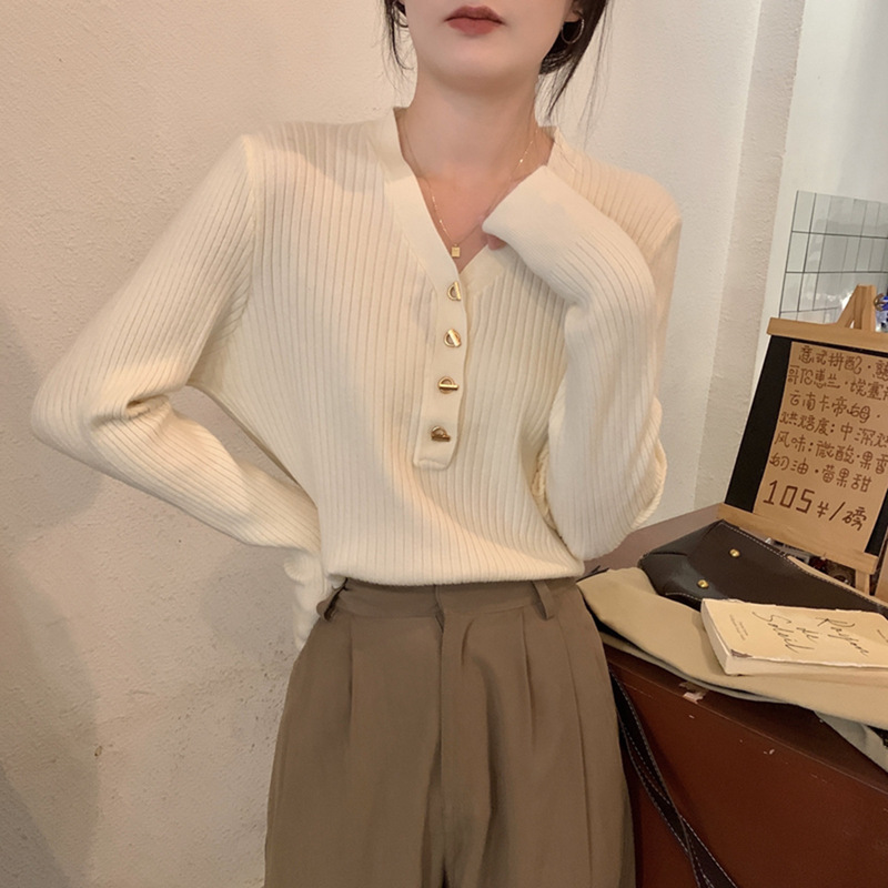V-neck shoulder sweater sweater women's autumn and winter high-grade inner overcoat suit bottoming shirt temperament top V-neck shoulder sweater sweater women's autumn and winter high-grade inner overcoat suit bottoming shirt temperament top