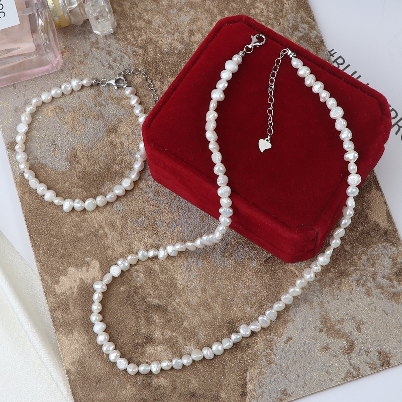 Broken Silver Baroque Natural Freshwater Pearl Clavicle Chain Niche Design US 14K Gold S925 Sterling Silver Buckle