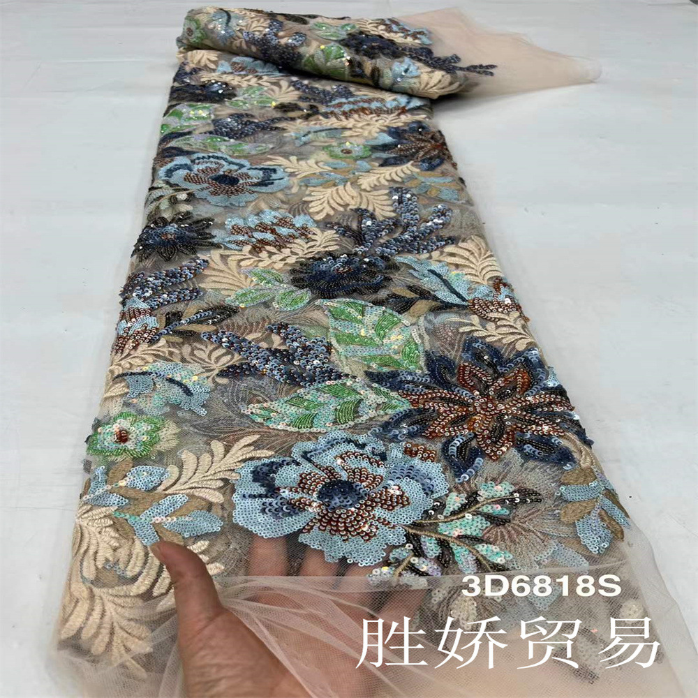 Nuevo bordado de encaje de sequilla vestido de boda vestido de noche tela bordada bordada de encaje africano
