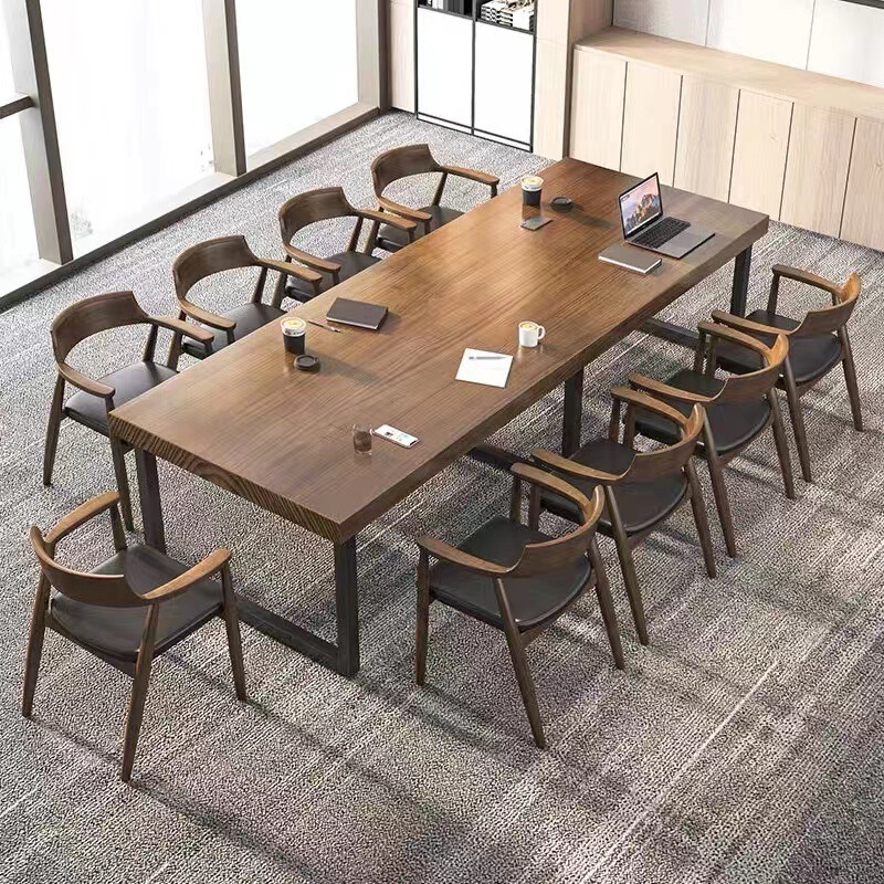 American-Style Commercial Staff Training Table, Large Simple Solid Wood Conference Table for Companies, Studio Multi-Person Meeting Desk American-Style Commercial Staff Training Table, Large Simple Solid Wood Conference Table for Companies, Studio Multi-Person Meeting Desk