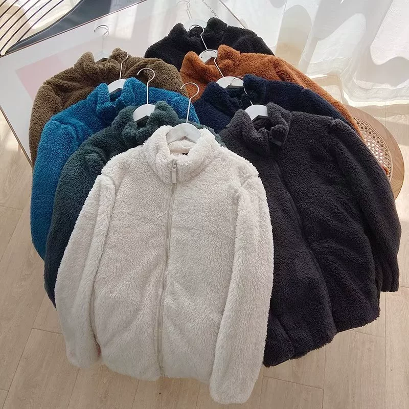 Мужская флисовая куртка на молнии для осени и зимы, однотонная, повседневная, с длинными рукавами, теплая, с воротником-стойкой, модная, универсальная