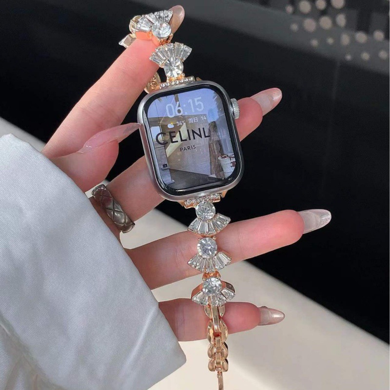 Suitable for applewatch Apple Watch iwatch987654 Generation SE Diamond Metal Strap High Sense Women