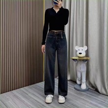 窄版高腰阔腿牛仔裤女2023冬季新款宽松显瘦小个子百搭复古拖地裤