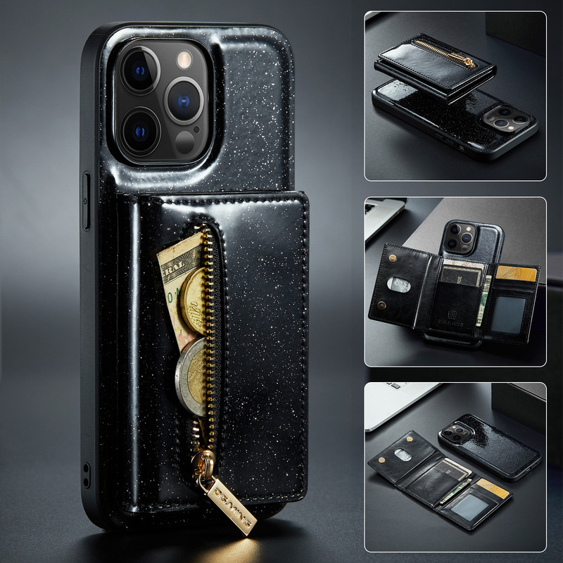 M3 for IPhone12 Pro Max glitter wallet protective case IP12 Pro 2-in -1 magnetic suction phone case
