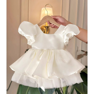 Girls' One-Year-Old Dress, Birthday, Flower Girl's Wedding Dress, White Baby Girl Princess Dress, Fashionable Aliexpress Supply