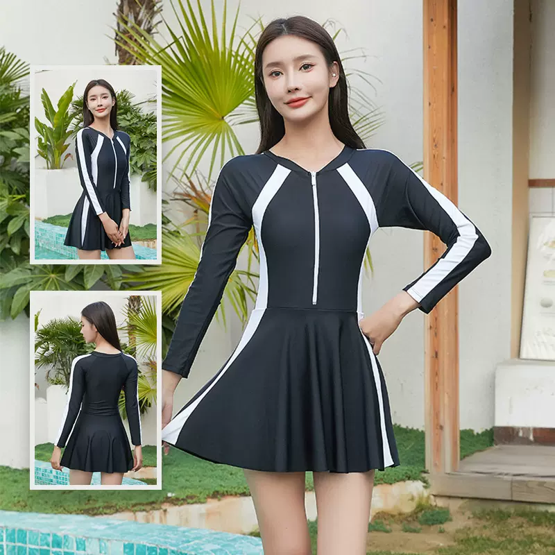 2023新款连体泳衣女款学生遮肚大码游泳衣女式温泉保守泳装批发日