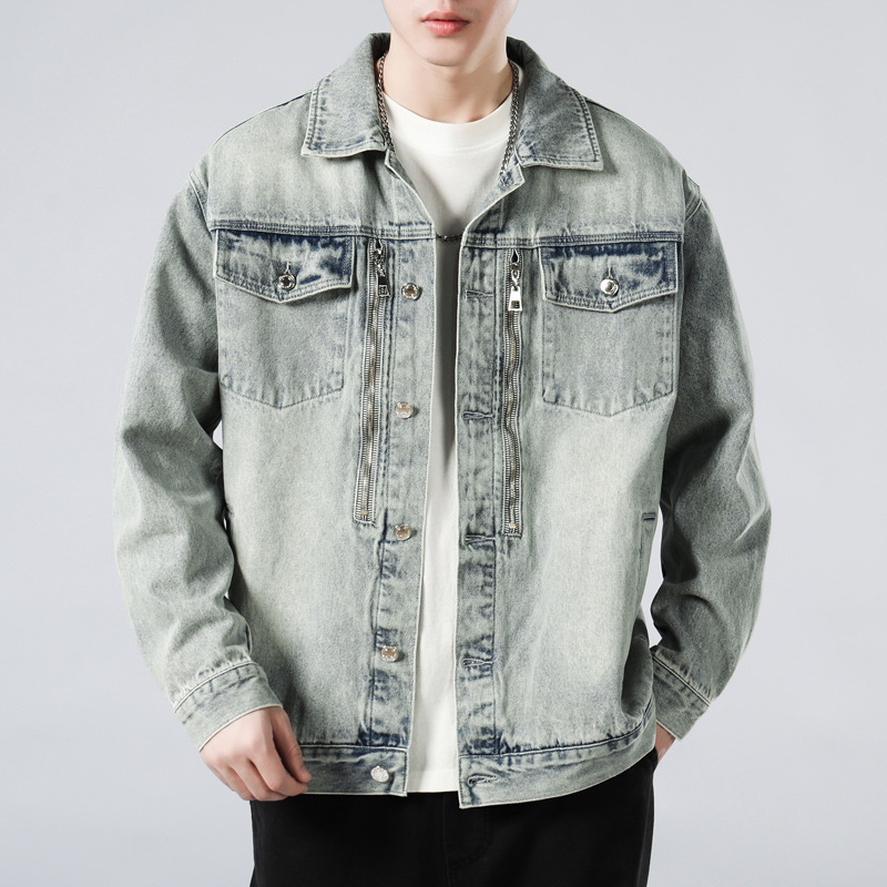 Lktm hombres ropa # otoño apenado Denim abrigo ins American High Street marca de moda chaqueta casual hip hop top