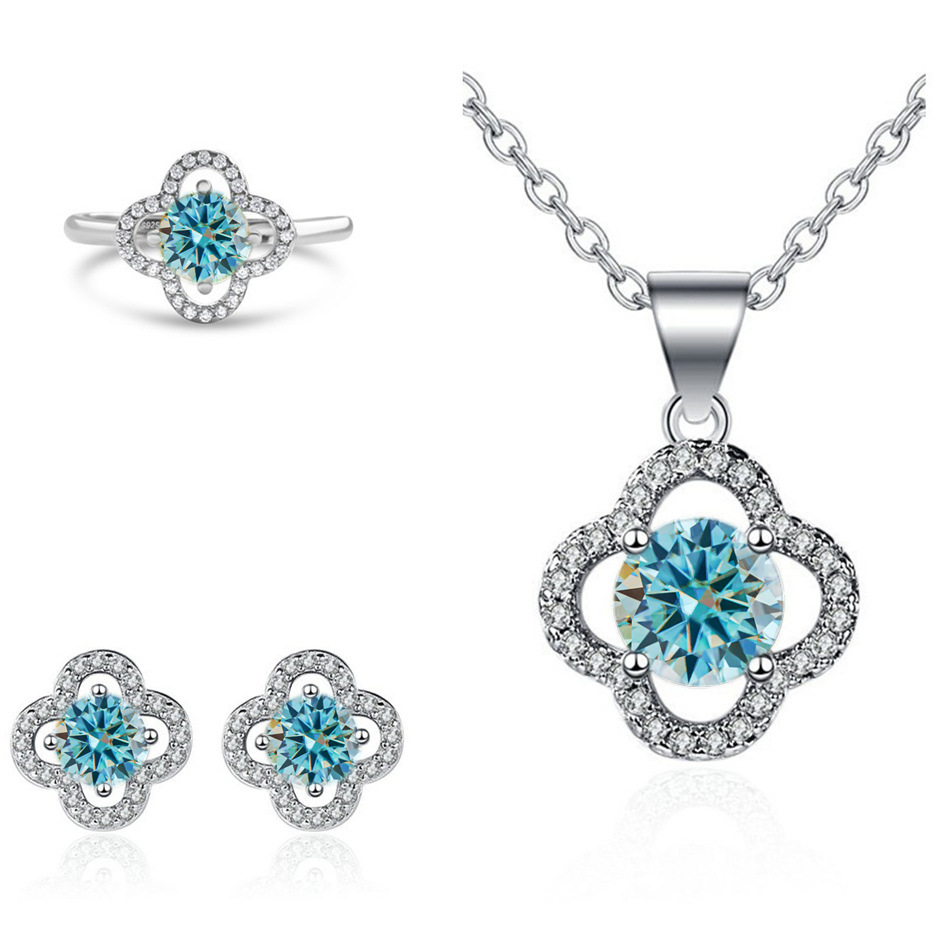 Moissanite tetrahedral pendientes de plata esterlina S925 pendientes collar conjunto de anillo con certificado GRA especialización transfronteriza