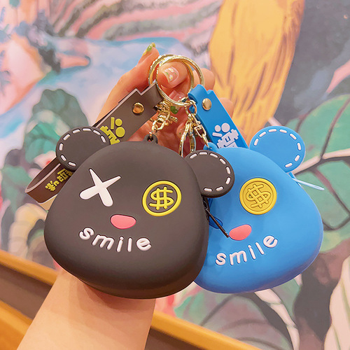 Violent Bear Coin Purse Cartoon Keychain Silicone Card Holder Wallet Wholesale Creative Car Key Chain Bag Pendant