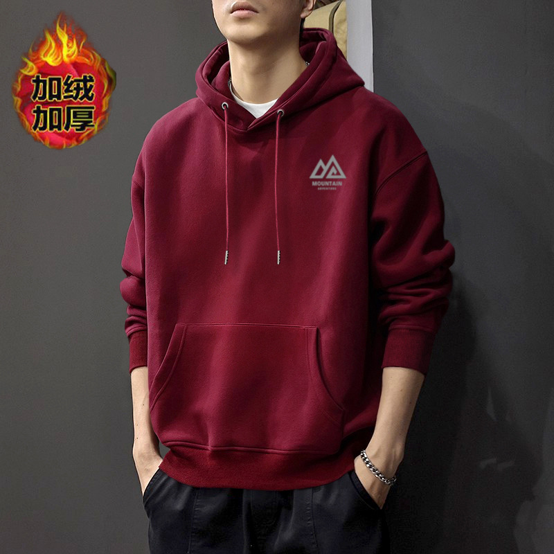 Suéter pesado con capuz para hombres primavera y otoño estampado retro americano casual versátil chaqueta de manga larga suelta camisa con capuz
