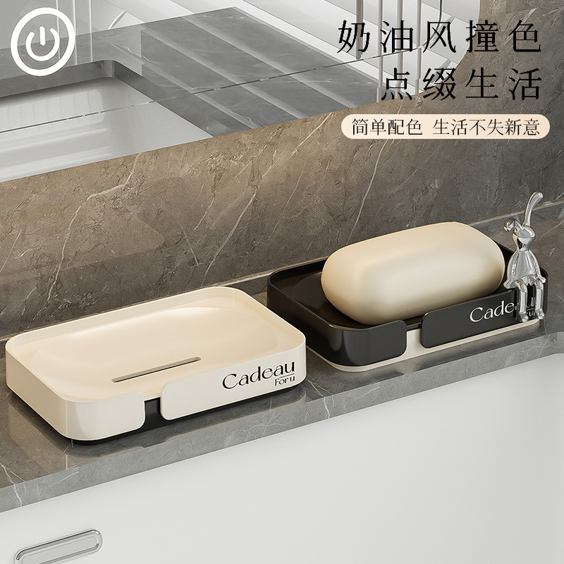 吸盤石鹸箱壁掛けパンチフリー家庭用ライト高級バスルーム壁排水ラック二層石鹸箱|undefined