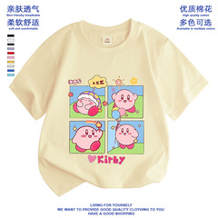 Kirby Girls' Short Sleeve Summer Pure Cotton Half-Sleeve 2024 New Star Kirby Cute Cartoon Anime Base Shirt