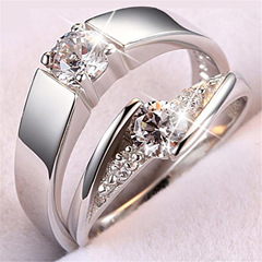 Korean Creative Classic Couple's Rings, 925 Silver Wedding Band Student Engagement Ring Open Ring Engagement Simulation Diamond Ring Wholesale